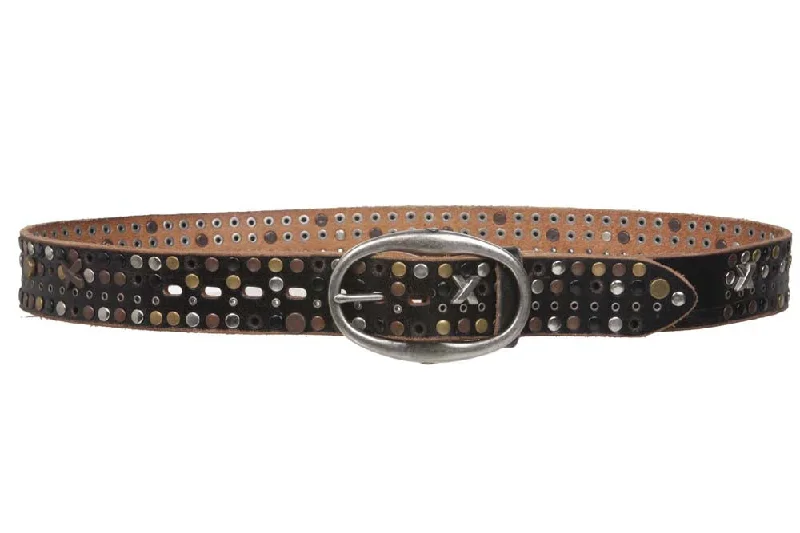 Snap on Beveled edged Vintage Top Grain Cowhide Studded Leather Belt