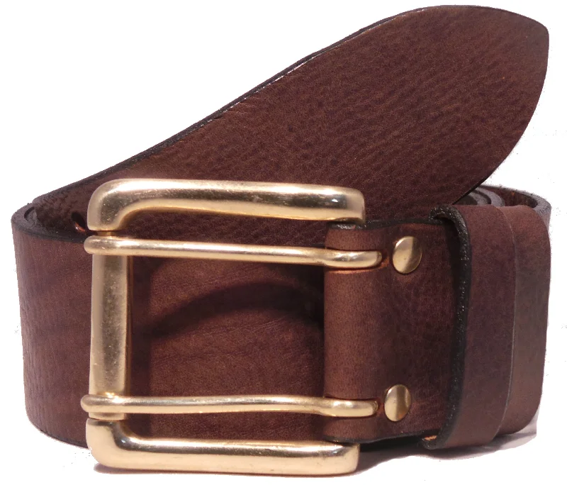 2 Prong Brass Roller 2 Loop 2 Inch Leather Belt