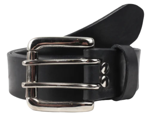 2 Pin Silver Roller 1 1/2 Inch Mens Leather Belt