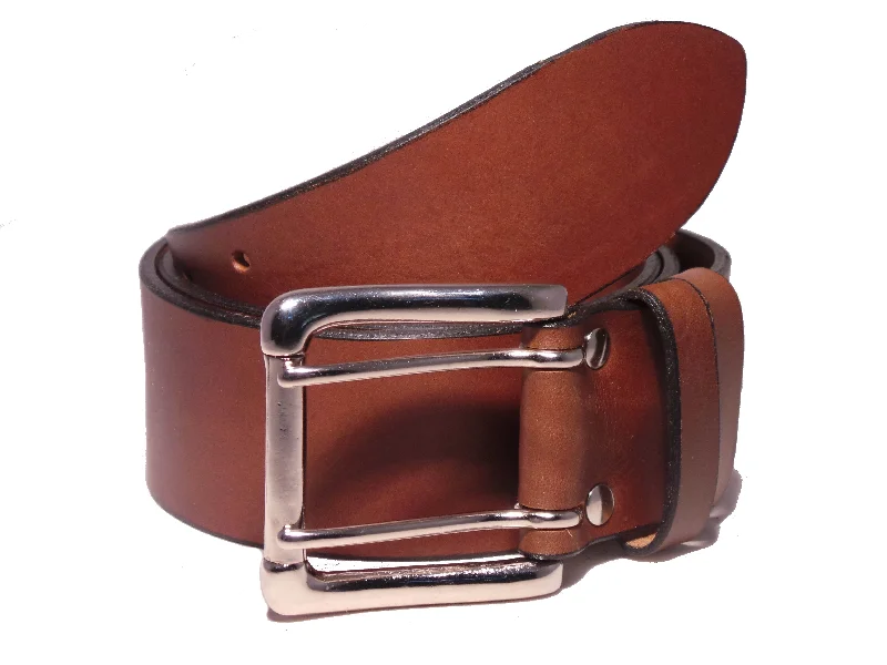 2 Pin Silver Roller 2 Loop 2 Inch Leather Belt