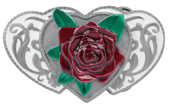 3 Hearts with Red Rose Belt Buckle