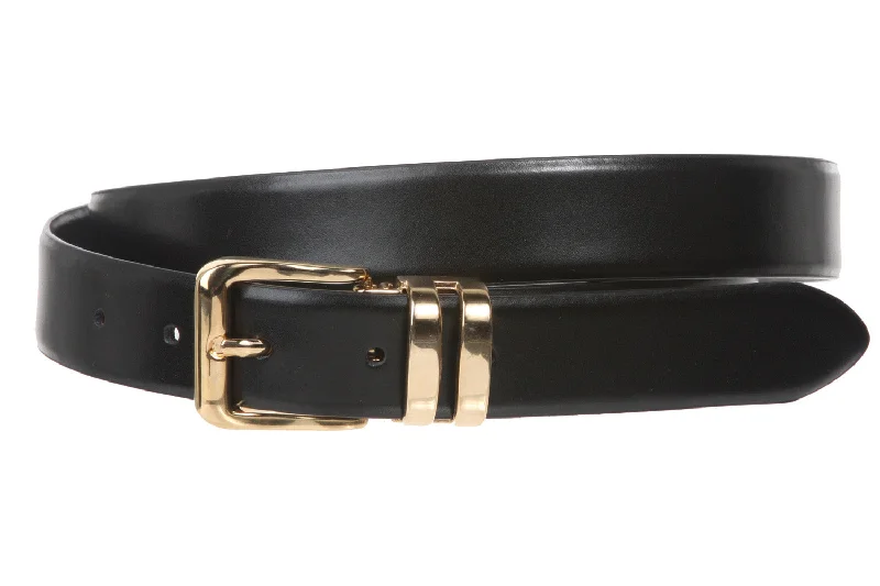 1 1/8" Black Cut-To-Fit One-Size-Fits-All Feather Edged Double Loop Plain Leather Dress Belt