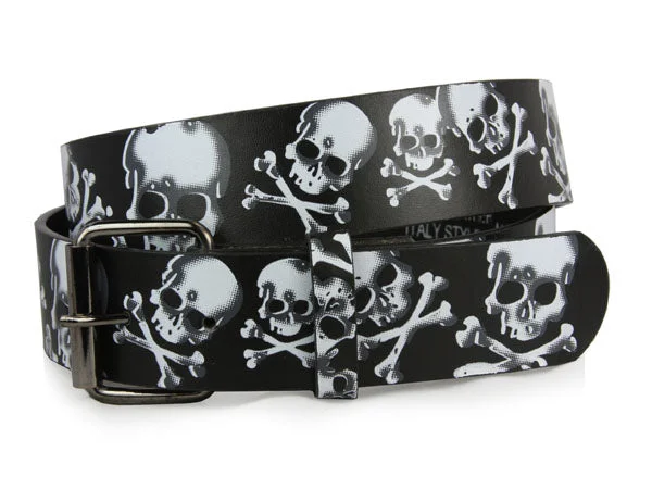 Snap On Skulls with Cross Bones Tattoo Ink Artwork Leather Belt