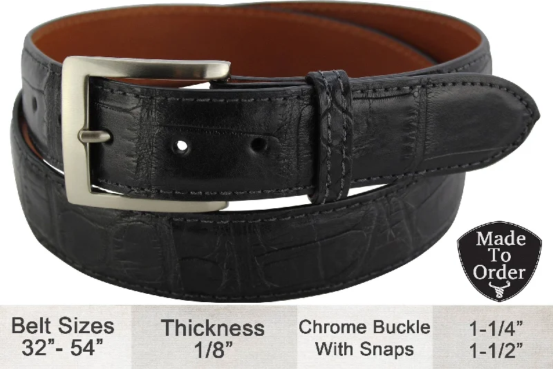 Black American Alligator Full Grain Leather Belt (Allow Approx. 3 To 4 Weeks To Ship)