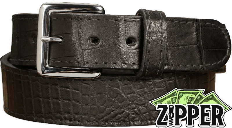 Black American Alligator Money Belt With 25" Zipper