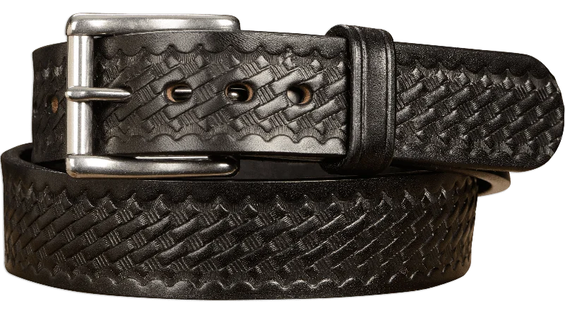 The Eastwood: Men's Black Basket Weave Leather Belt Max Thick 1.50"