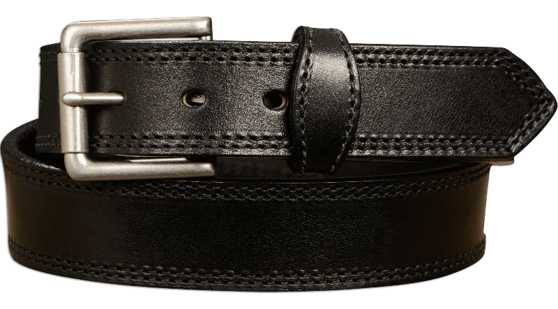 The Maverick: Men's Black Double Stitched Leather Belt 1.50"