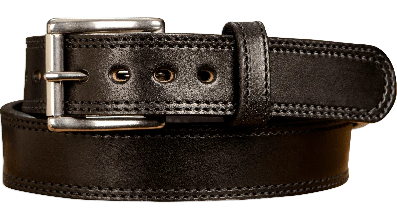 The Eastwood: Men's Black Double Stitched Leather Belt Max Thick 1.50"