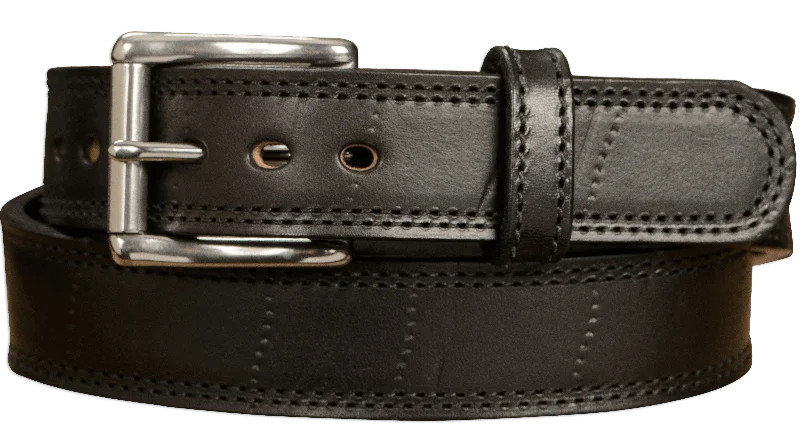 SPECIAL OFFER - The Bomber: Men's Black Double Stitched With Distressed Marks Leather Belt 1.50"