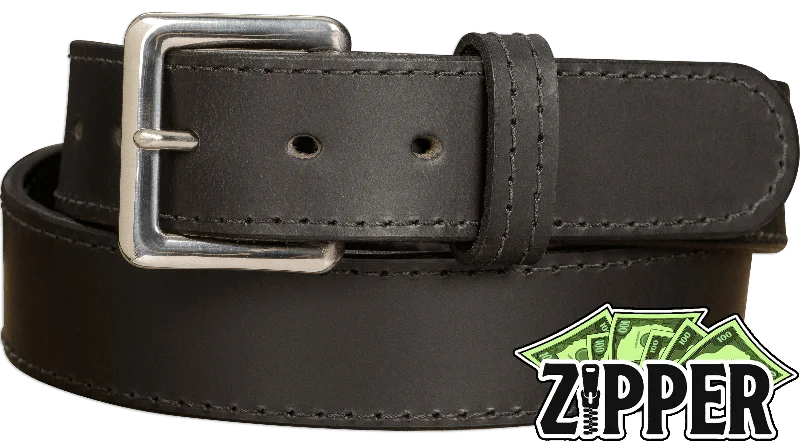 Black English Bridle Leather Money Belt With 25" Zipper