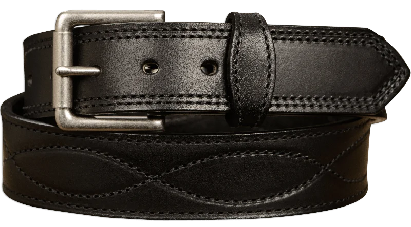 The Maverick: Men's Black Figure 8 Stitched Leather Belt With Black Thread 1.50"