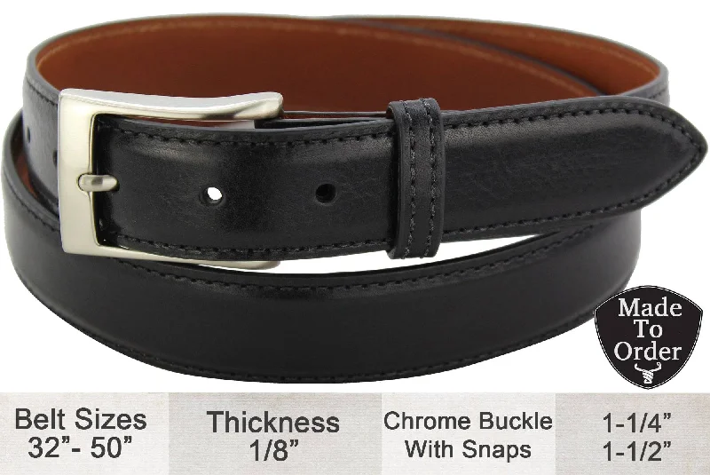 Full Grain Black Italian Calf Leather Designer Belt (Allow Approx. 3 To 4 Weeks To Ship)