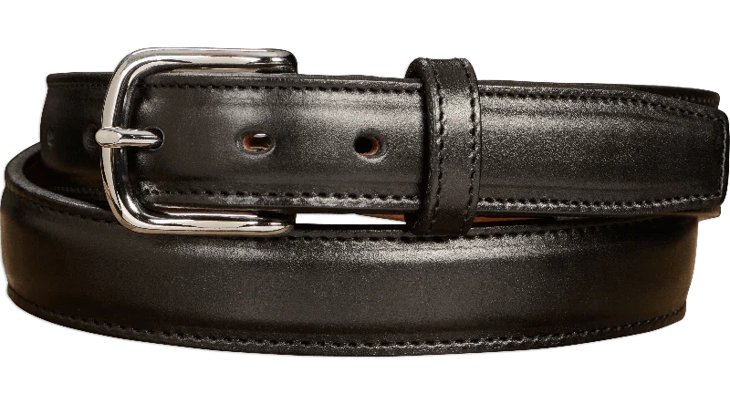 The Stallion: Black Stitched Italian Leather With Steel Core 1.25"