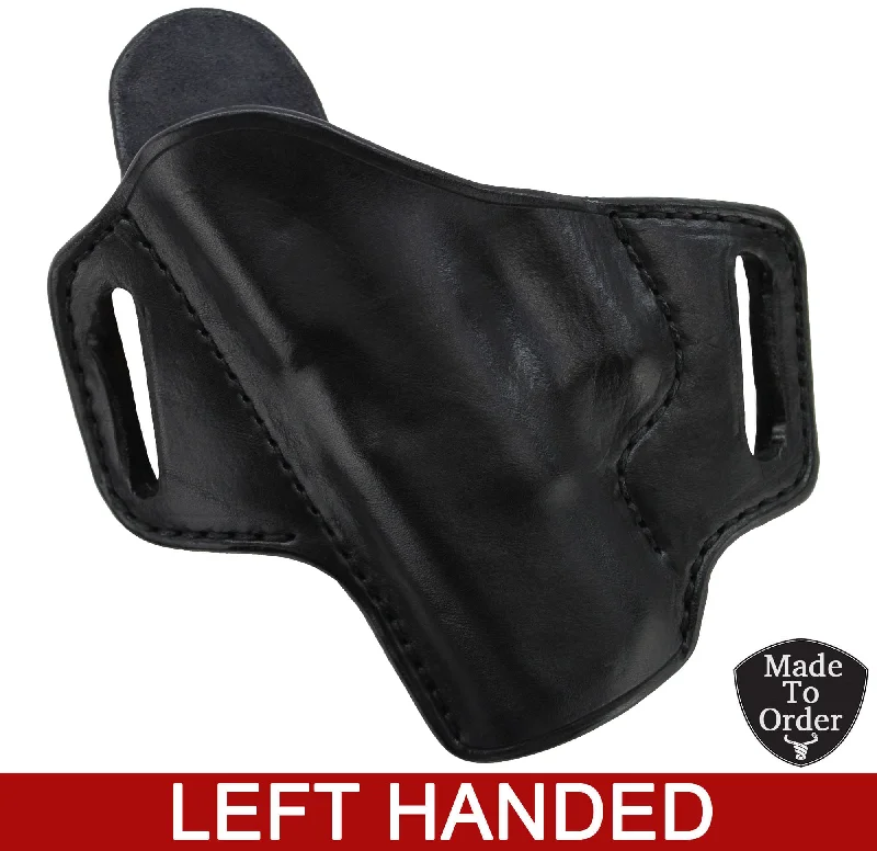 Black Stitched Leather Molded Gun Holster - FBI Forward Cant - Left Handed (Approx. 4 Weeks To Make- SHIPPED USPS ONLY)