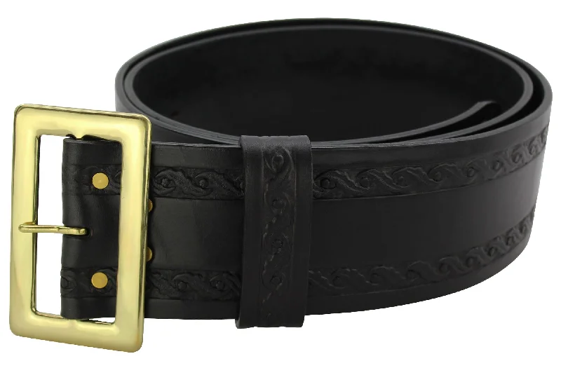 The Santa Claus: Black Premium Leather Oak Leaf Embossed 3.50" Professional Belt