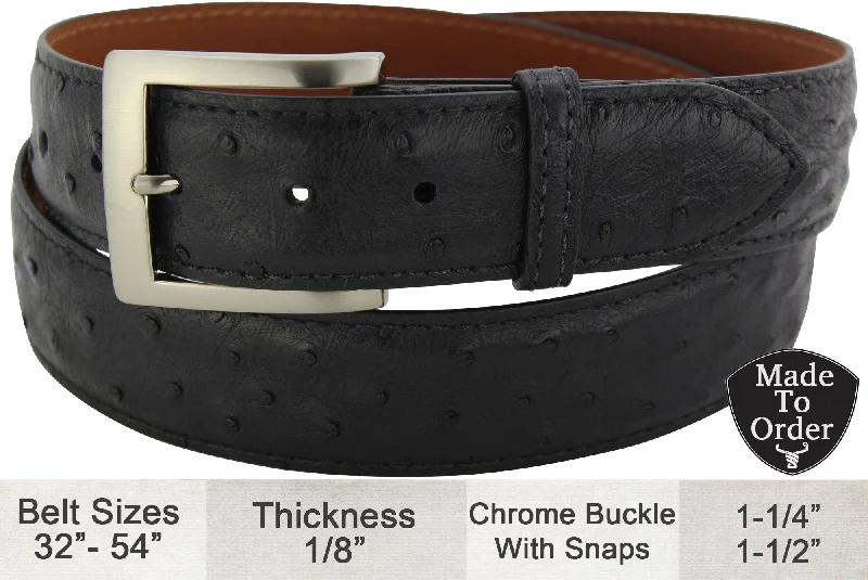 Black Ostrich Designer Full Grain Leather Belt (Allow Approx. 3 To 4 Weeks To Ship)