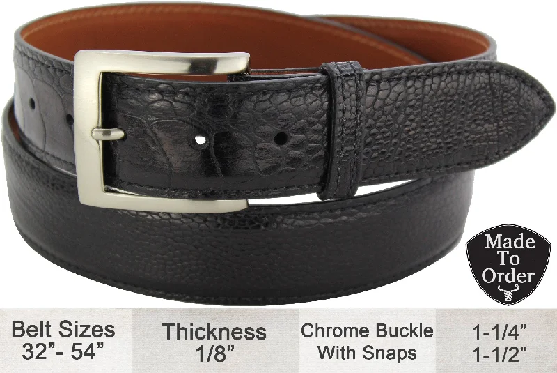 Black Ostrich Leg Designer Full Grain Leather Belt (Allow Approx. 3 To 4 Weeks To Ship)