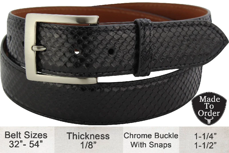 Black Python Snake Skin Designer Full Grain Leather Belt (Allow Approx. 3 To 4 Weeks To Ship)