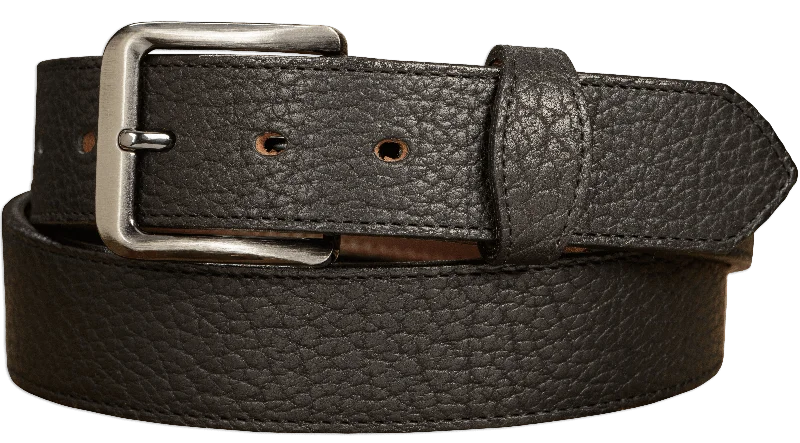 The Forester: Men's Black Stitched American Bison With Scalloped Ends Leather Belt 1.50"