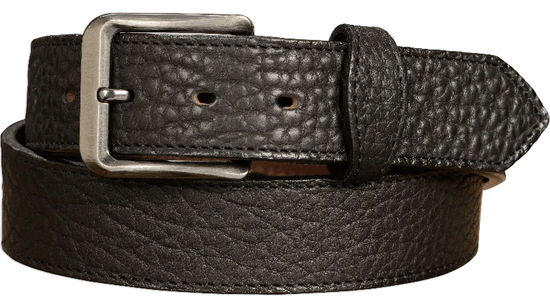 The Forester: Men's Black Stitched American Bison Leather Belt 1.50"