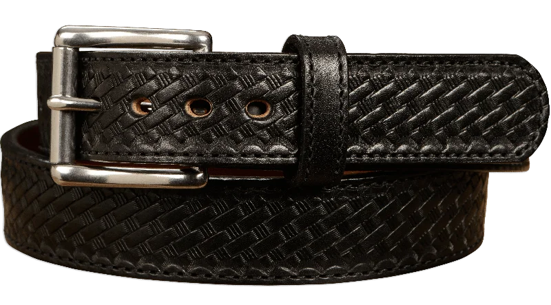 The Norris: Black Stitched Basket Weave Max Thick With Steel Core 1.50"