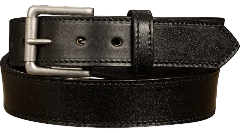 The Maverick: Men's Black Stitched Leather Belt 1.50"