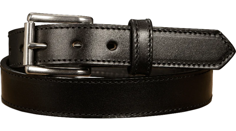 The Commander: Men's Black Stitched Leather Belt 1.25"