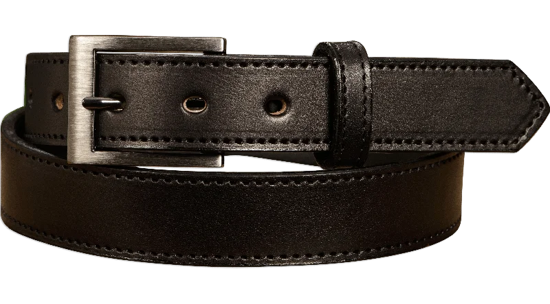 The Admiral: Men's Black Stitched Leather Belt 1.19"