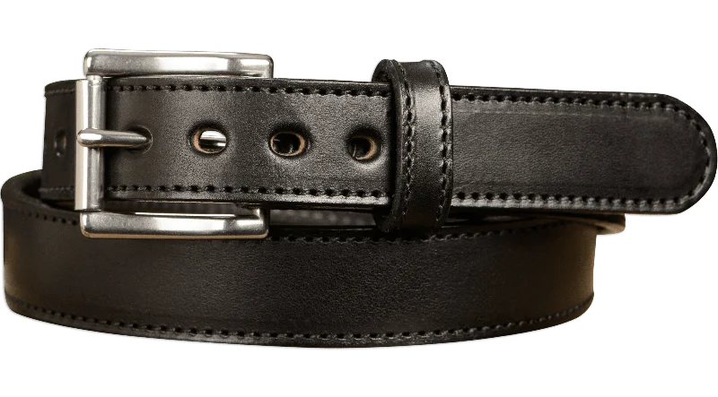 The Eastwood: Men's Black Stitched Leather Belt Max Thick 1.25"