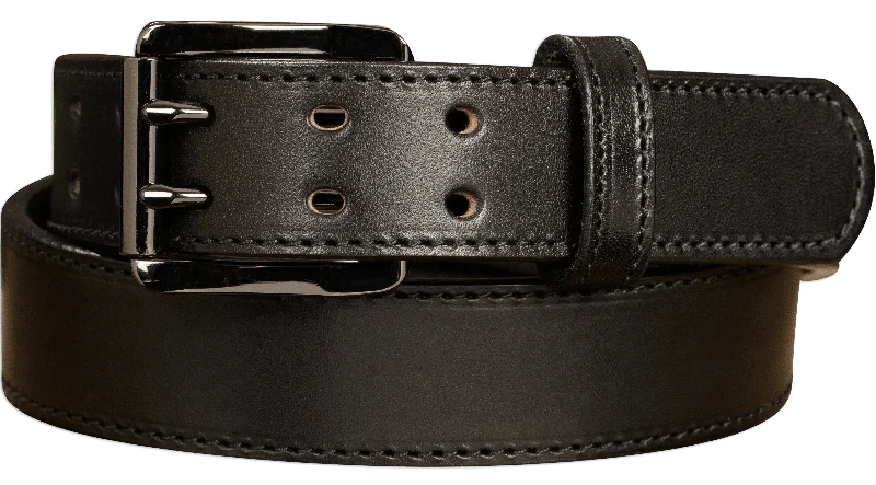 The Viper: Men's Black Stitched Leather Belt With Double Prong Gunmetal Buckle - 1.50" Max