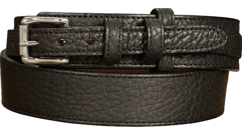 The Forester: Men's Black Stitched American Bison Ranger Leather Belt 1.50"