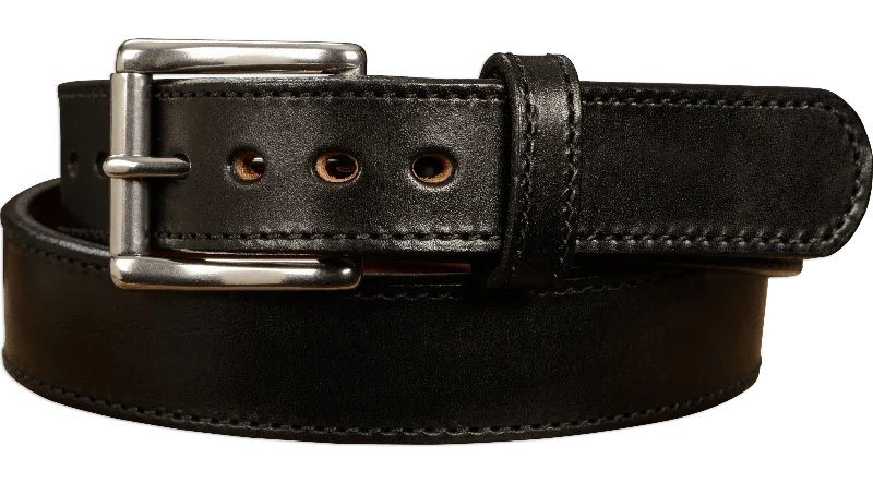 The Norris: Men's Black Stitched Leather Belt Max Thick With Steel Core 1.50"