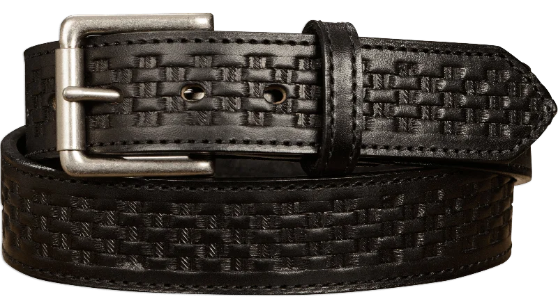 The Maverick: Men's Black Stitched Basket Weave Leather Belt 1.50"