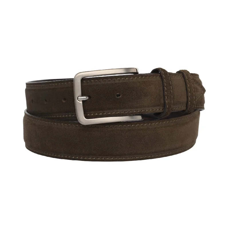 Suede Leather Belt in Olive Green