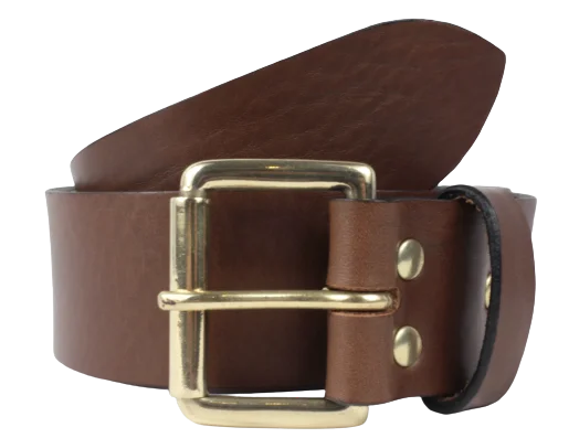 Brass Classic Roller 1 3/4 Inch Leather Belt