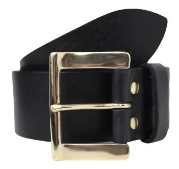 Brass Half Rectangle 2 Inch Full Grain Leather Belt