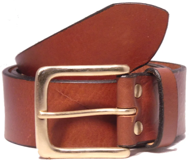 Brass Half Square 1 3/4 Inch Leather Belt