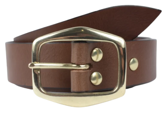 Brass Hexagon Buckle 1 1/4 Inch Leather Belt