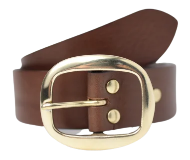 Brass Oval 1 1/2 Inch Full Grain Leather Belt