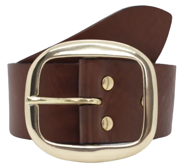 Designer Leather Belt Brass Oval 2 Inch