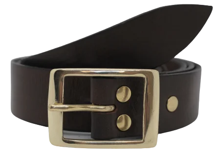 Brass Rectangle 1 1/4 Inch Leather Belt