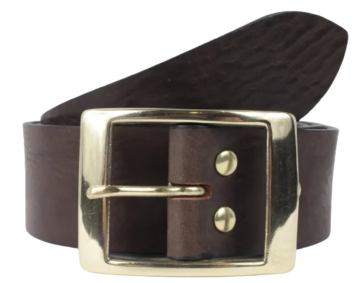 Brass Rectangle 1 3/4 Inch Leather Belt