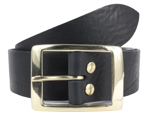 Brass Rectangle 1 1/2 Inch Leather Belt