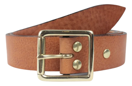 Brass Rectangle Roller 1 1/4 Inch Leather Belt