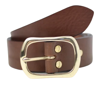 Brass Rectangle Rounded End Leather Belt