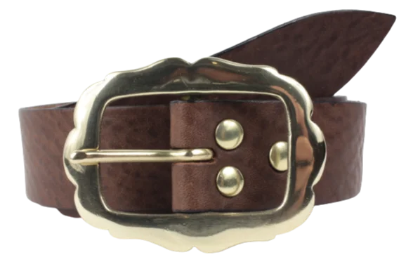 Brass Rectangle Rounded Sides 1 1/4 Inch Leather Belt