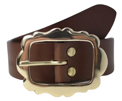 Brass Rectangle Rounded Sides 1 1/2 Inch Leather Belt