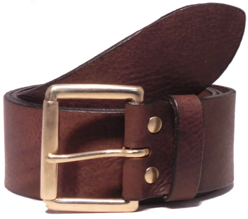 2 Inch Leather Belt With Brass Roller Buckle