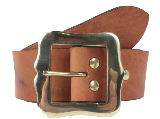 Brass Shield Buckle 1 3/4 Inch Leather Belt