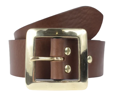 Brass Square 1 3/4 Inch Leather Belt